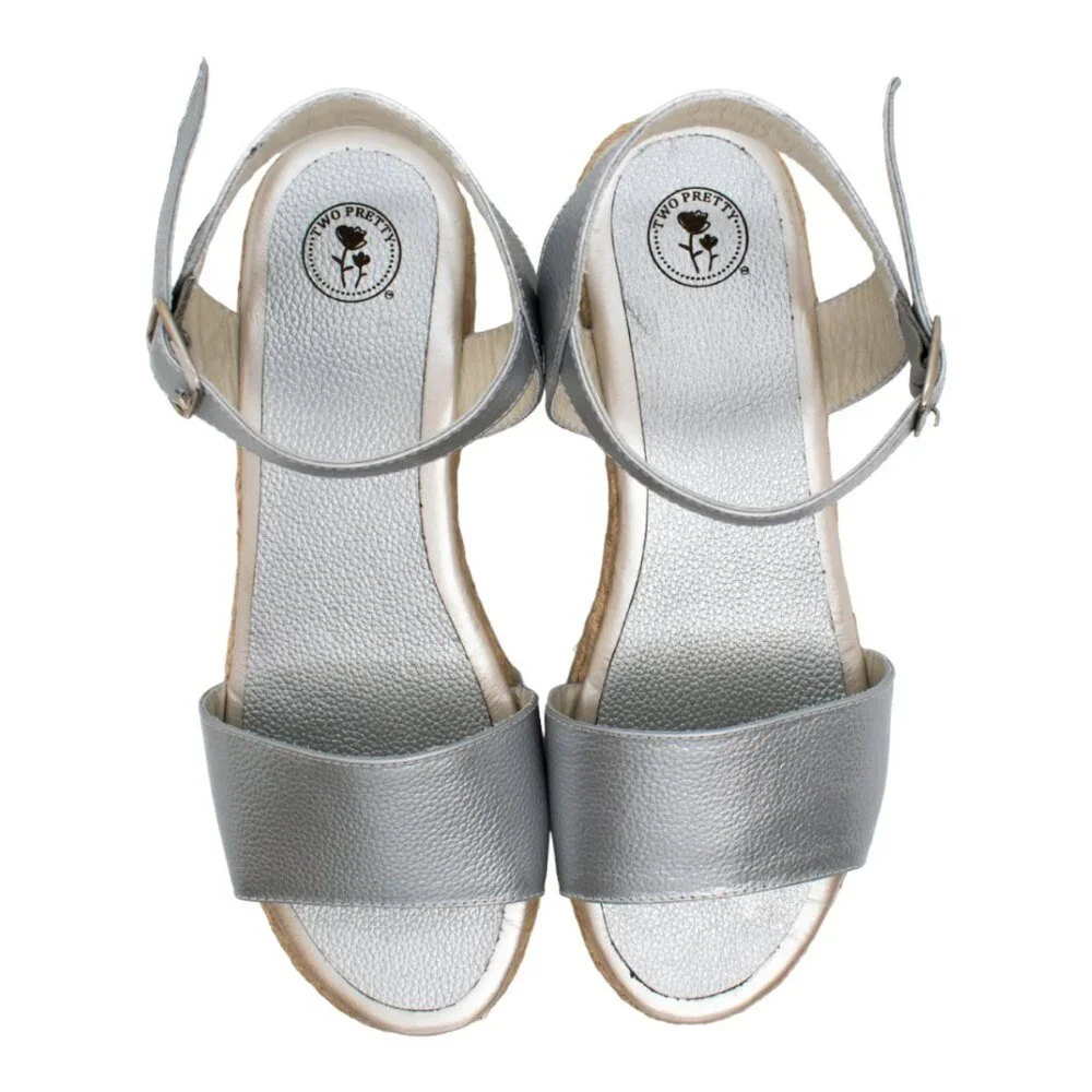 Two Pretty Girls Silver Espadrille Wedge Sandal